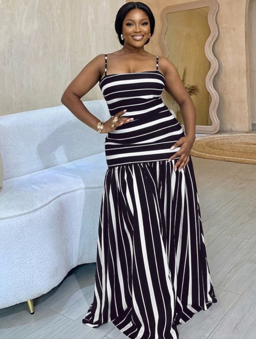 Plus Size Soft Lines Spaghetti Strap Maxi Dress